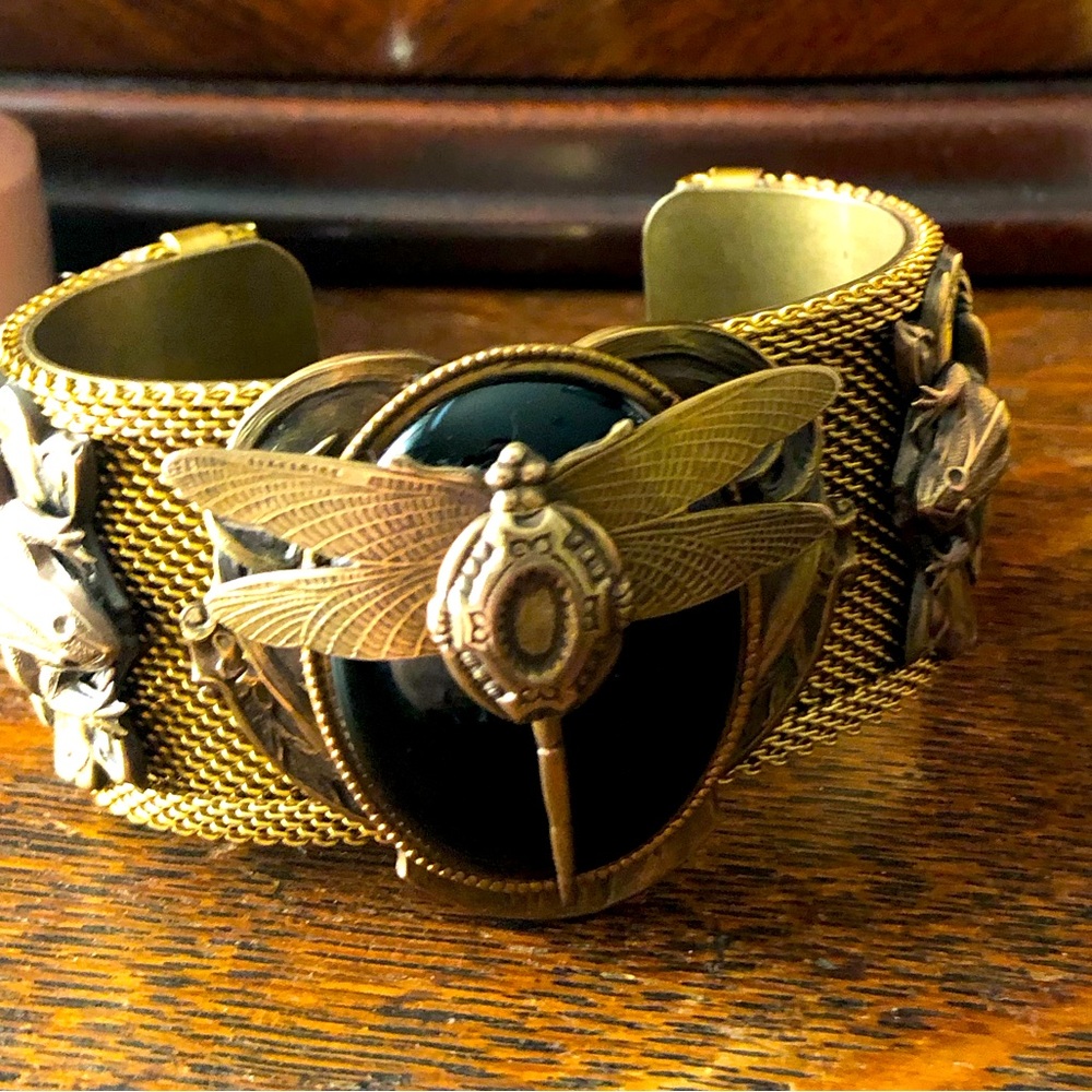 Patrice Vintage  cuff bracelet, an art piece in glass and brass.